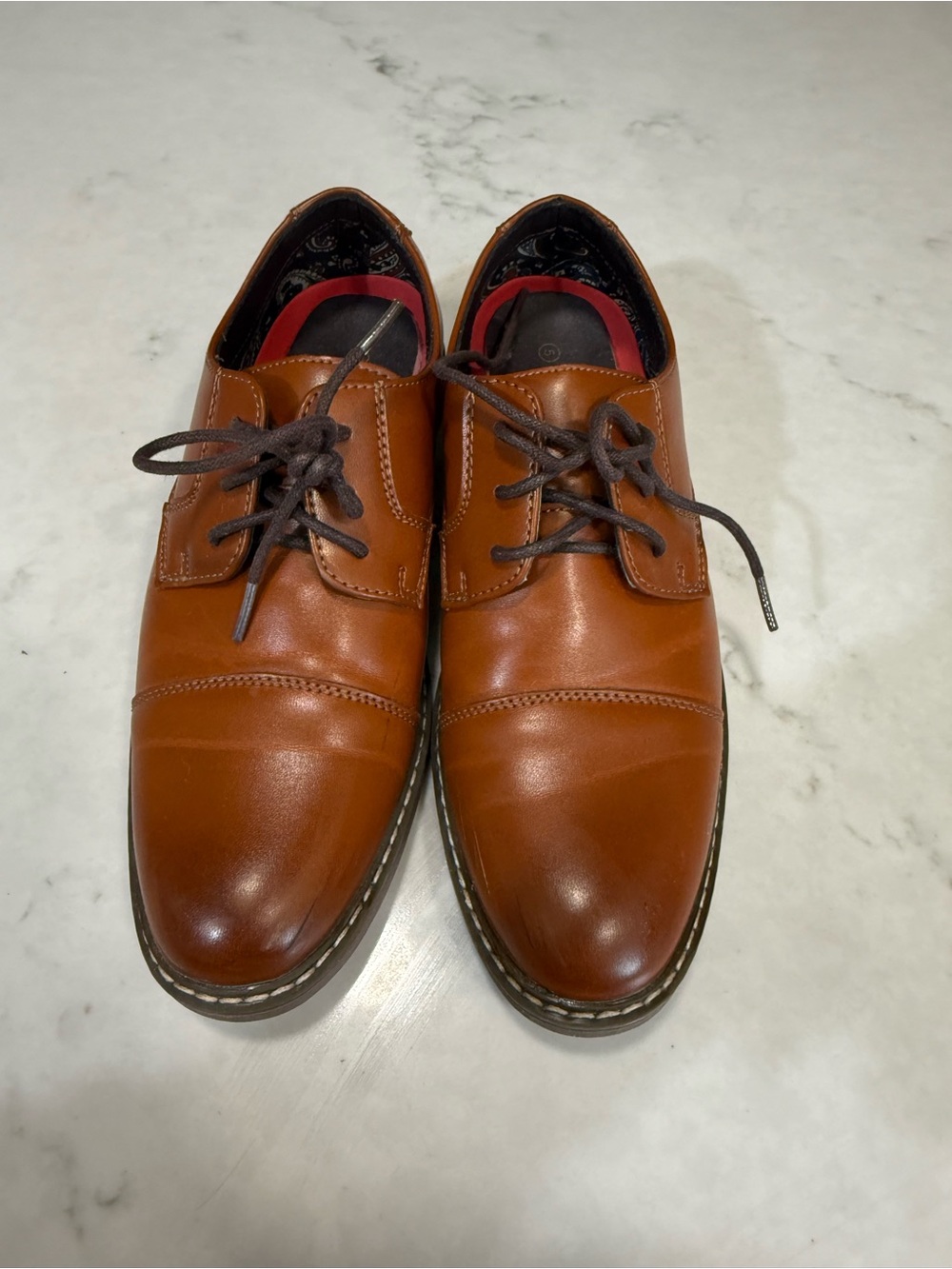 Classic Tan Lace-Up Kids Dress Shoes with Stitched Detail